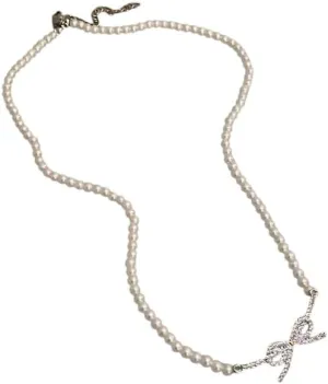 New 2025 Trend Wedding Party Jewelry Pearl Bow Pendant Choker Necklace For Women Elegant White Imitation Pearl Chain Necklaces Decoration Jewelry Commemorative Accessories Trendy Best For Gift