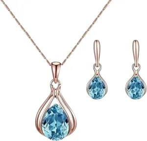 New 2025 Unisex Fashion3Pcs/Set Water Drop Shape Green Or Blue Color Imitation Crystal Pendant Necklace Earrings Elegant And Fashionablefor Wome Jewelry Luxury Trendy Best For Gift Women Men