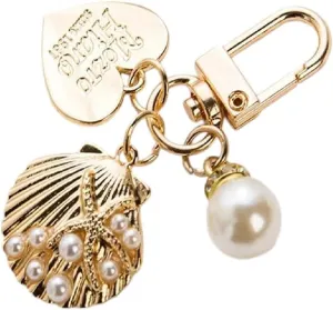New 2025 Unisex Women Hers Heart Shell Pendant Keychain Fashion Elegant Letter Label Imitation Pearls Key Chain Handbag Hanging Keyring Decoration Jewelry Luxury Trendy Best For Gift And Men