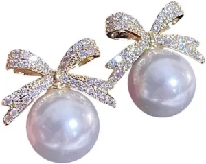 New 2026 For Design Sweet Bowknot Stud Earrings Women Elegant Imitation Pearl Crystal Zircon Trendy Korean Party Jewelry Fashion Accessories Creative Gift
