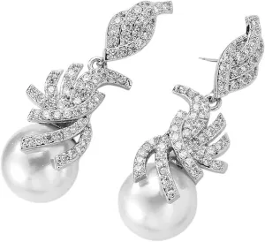 New 2026 Ladies Noble Imitation Pearls Design Elegant Geometry Crystal Zirconia Drop Earrings For Women Wedding Jewelry Ep2570 Fashion Trendy Accessories Creative Gift For Women And Men