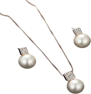 New 2026 Unisex 3Pcs Fashion Elegant Imitation Pearl Rhinestones Geometry Necklace Earrings For Women Wedding Party Jewelry Set Gifts Decoration Luxury Accessories Trendy For Women And Men