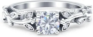OMRANII Art Deco Floral Marquise Design Vintage Style Solitaire Engagement Ring Round Cubic Zirconia Stones 925 Sterling Silver