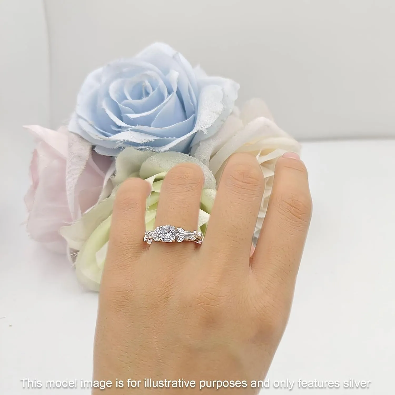OMRANII Art Deco Floral Marquise Design Vintage Style Solitaire Engagement Ring Round Cubic Zirconia Stones 925 Sterling Silver