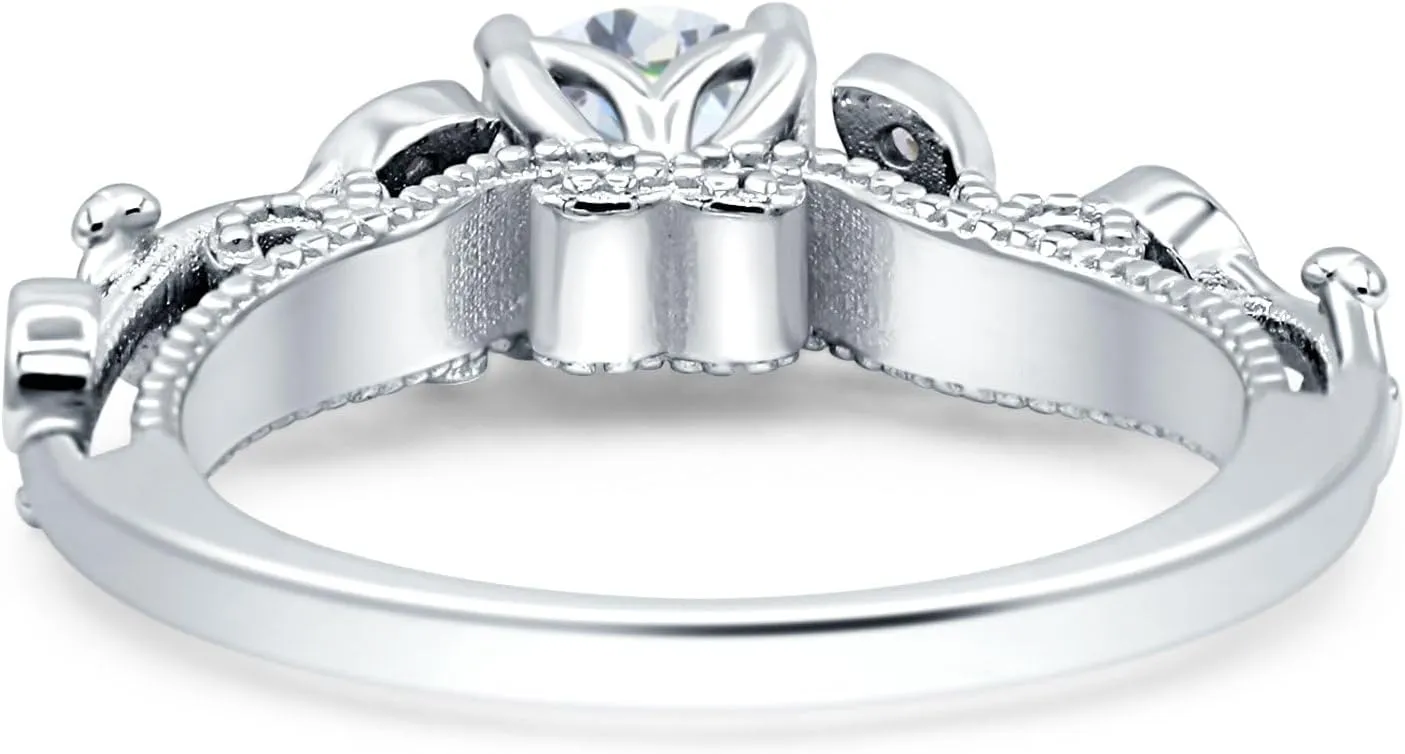 OMRANII Art Deco Floral Marquise Design Vintage Style Solitaire Engagement Ring Round Cubic Zirconia Stones 925 Sterling Silver