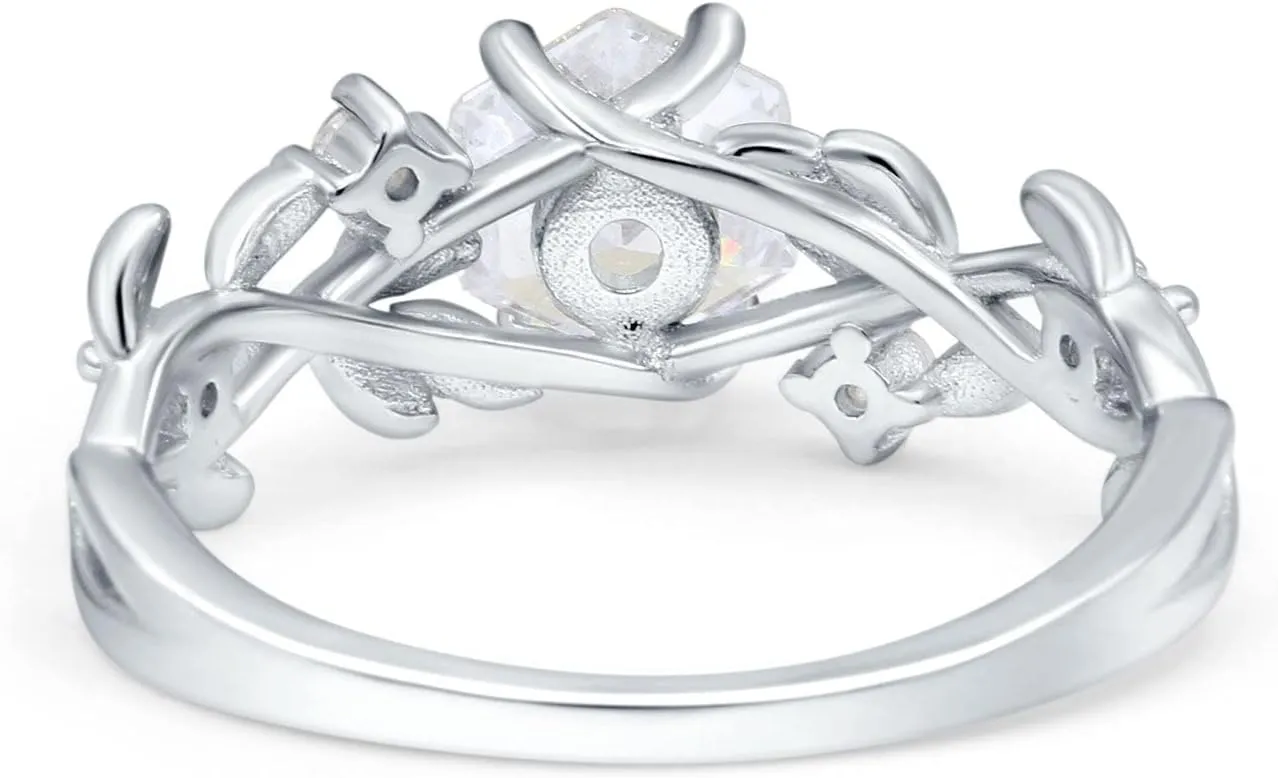OMRANII Hexagon vintage style Wedding Engagement Ring Round Simulated Cubic Zirconia 925 Sterling Silver