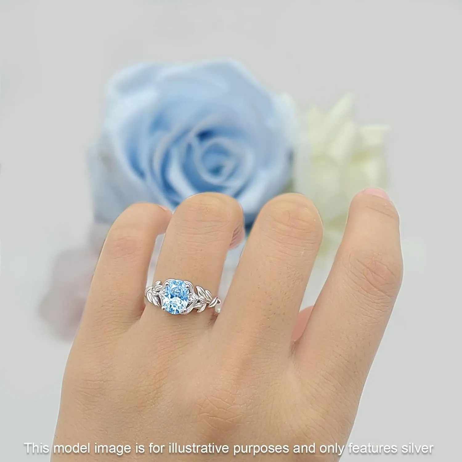OMRANII Leaf Style Oval Shaped Art Deco Vintage Anniversary Engagement Ring Simulated Cubic Zirconia Stones 925 Sterling Silver