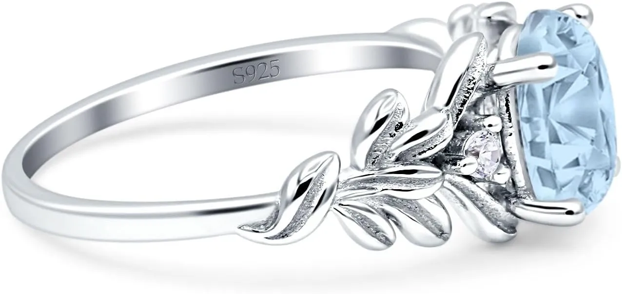 OMRANII Leaf Style Oval Shaped Art Deco Vintage Anniversary Engagement Ring Simulated Cubic Zirconia Stones 925 Sterling Silver
