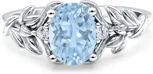 OMRANII Leaf Style Oval Shaped Art Deco Vintage Anniversary Engagement Ring Simulated Cubic Zirconia Stones 925 Sterling Silver
