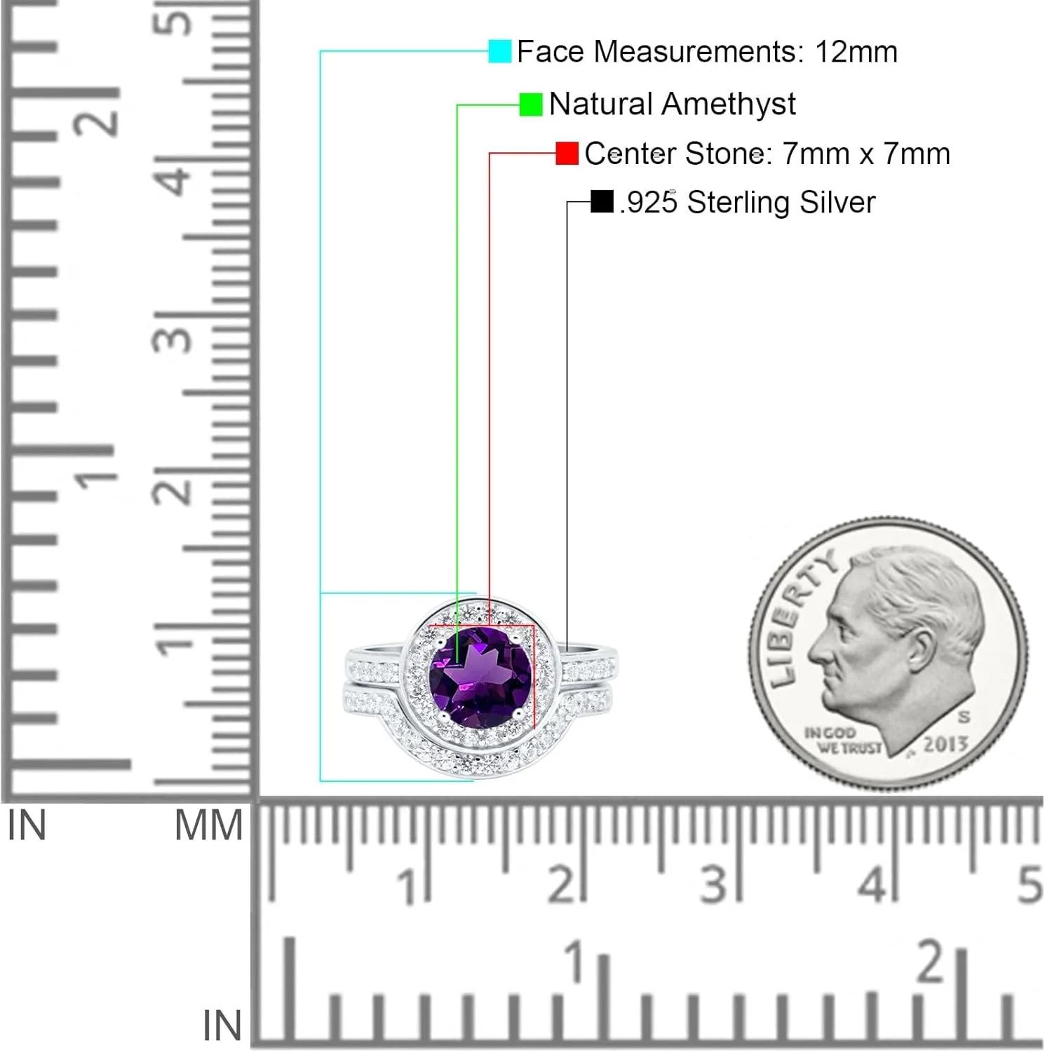 OMRANII Two Piece Round Natural Amethyst Vintage Style Curved Contour Band Halo CZ Wedding Set Bridal Engagement Ring 925 Sterling Silver Gifts For Her