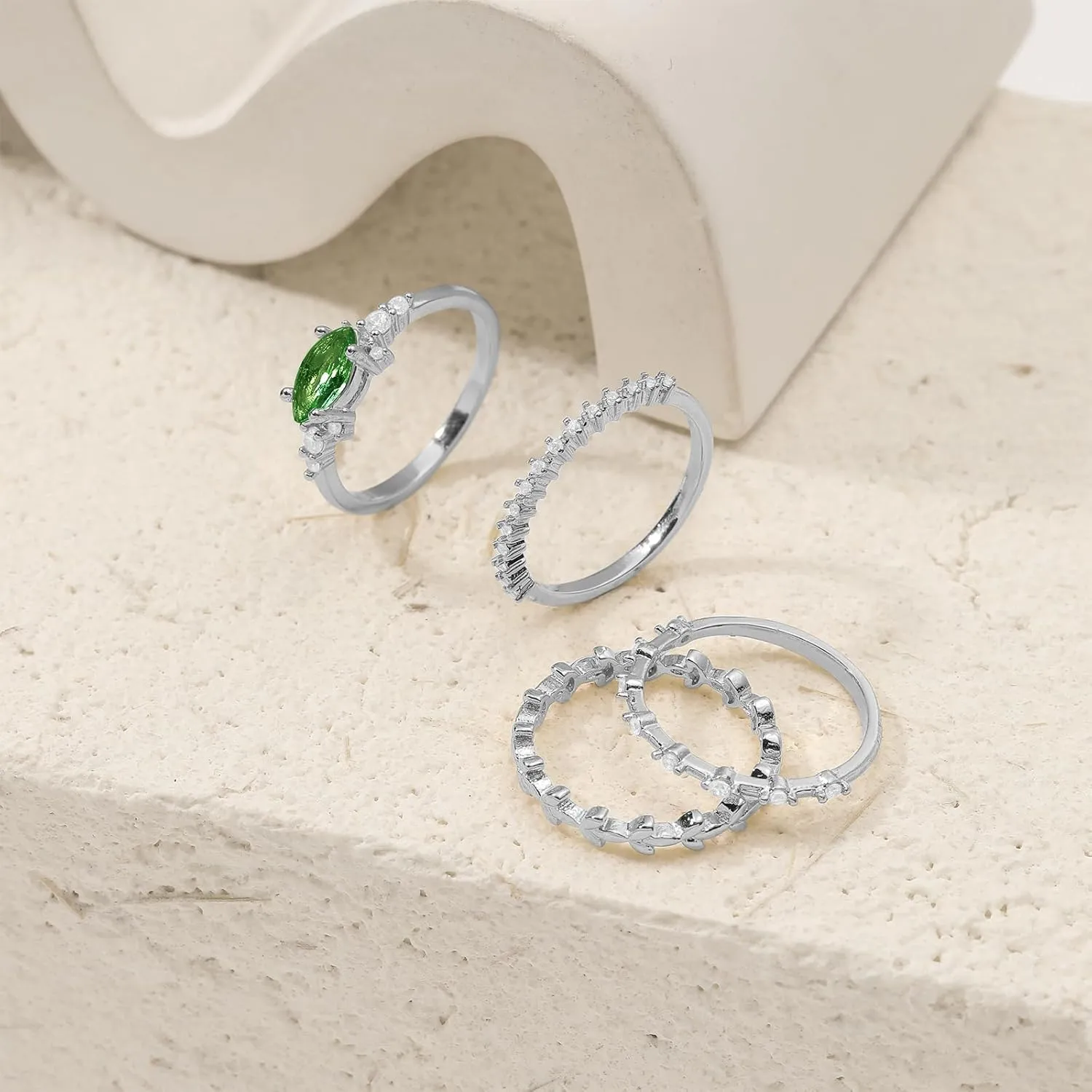 Otxas Silver Stackable Rings for Women Size 6-10 with Cubic Zirconia Dainty Wedding Band Sets for Women Non Tarnish