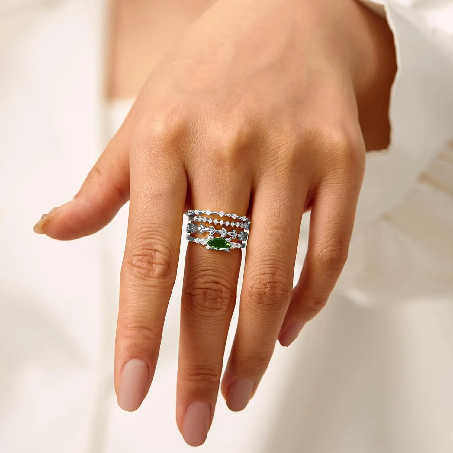 Otxas Silver Stackable Rings for Women Size 6-10 with Cubic Zirconia Dainty Wedding Band Sets for Women Non Tarnish