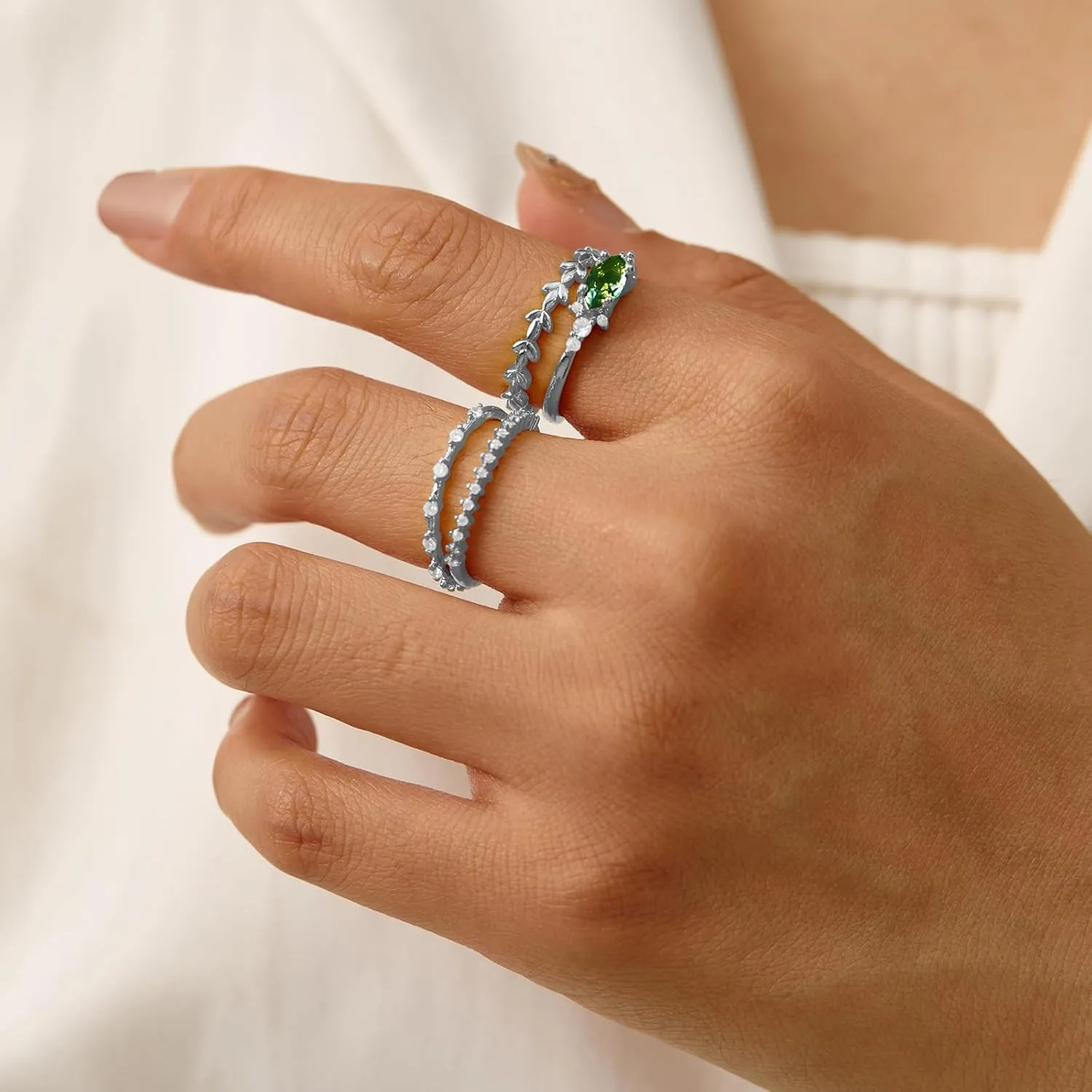 Otxas Silver Stackable Rings for Women Size 6-10 with Cubic Zirconia Dainty Wedding Band Sets for Women Non Tarnish