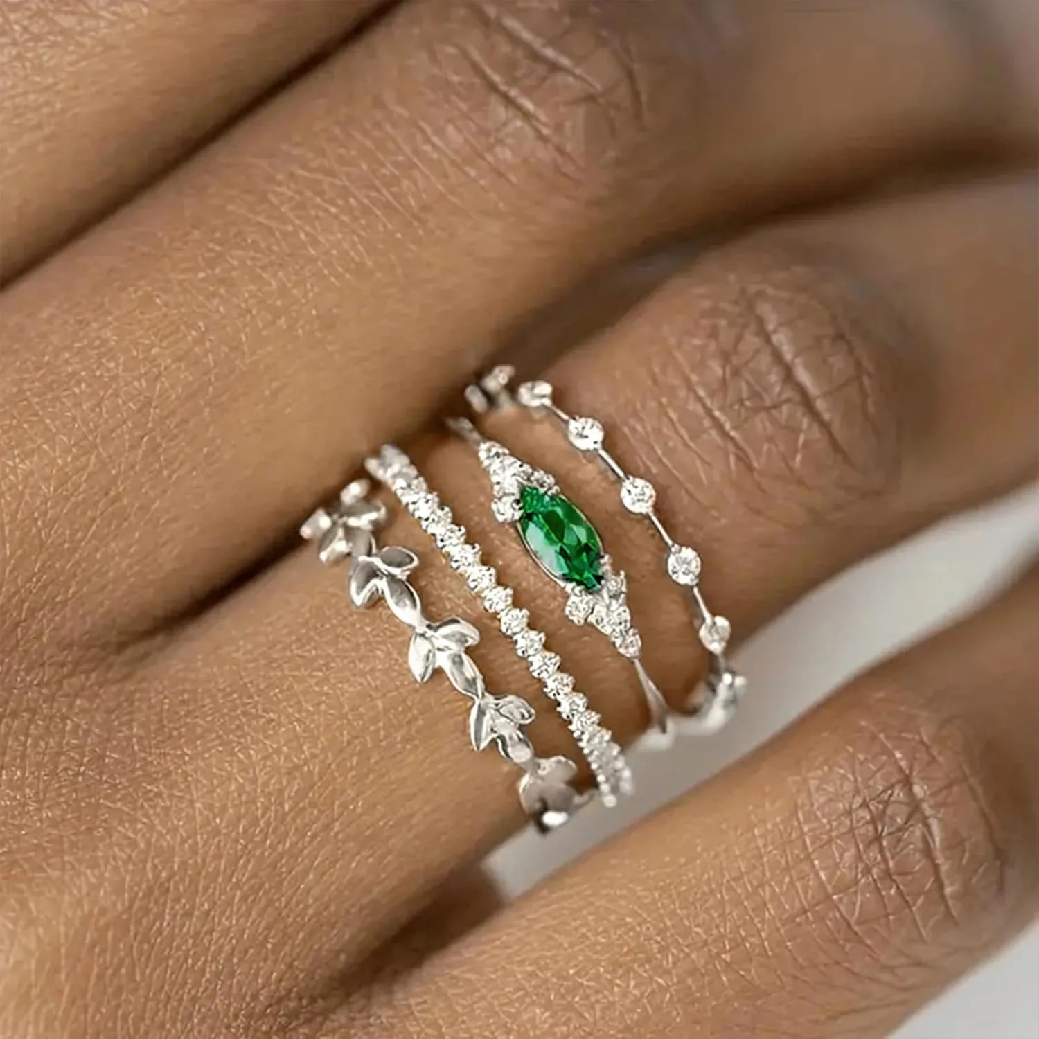 Otxas Silver Stackable Rings for Women Size 6-10 with Cubic Zirconia Dainty Wedding Band Sets for Women Non Tarnish