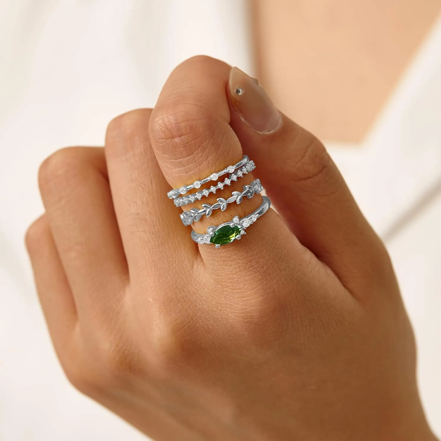 Otxas Silver Stackable Rings for Women Size 6-10 with Cubic Zirconia Dainty Wedding Band Sets for Women Non Tarnish