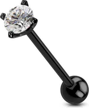 OUFER 14G Tongue Rings - Shiny Clear CZ Tongue Barbells, G23 Solid Titanium Piercing Jewelry, Nickel-Free