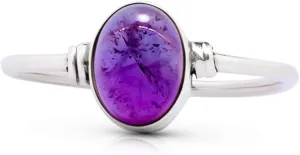 Oval Amethyst 925 Sterling Silver Ring - Delicate BOHO Chic Jewelry - Fashionable and Stylish for Women with Velvet Gift Bag/Box - Made by Indian Artisans - Size 5-9