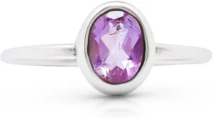 Oval Amethyst - 925 Sterling Silver Ring - Delicate BOHO Chic Jewelry - Fashionable and Stylish for Women with Velvet Gift Bag/Box - Made by Indian Artisans - Size 6-9