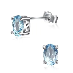Oval Aquamarine Earrings Sterling Silver Earrings Four Caw Earrings Hypoallergenic Blue Earrings Birthstone Earrings for Women Trendy