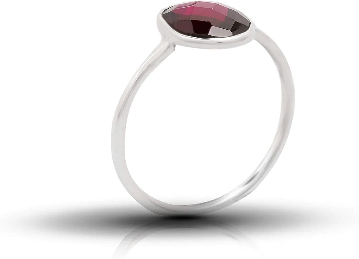 Oval Garnet 925 Sterling Silver Ring - Delicate BOHO Chic Jewelry - Fashionable and Stylish for Women with Velvet Gift Bag/Box - Made by Indian Artisans - Size 6-9