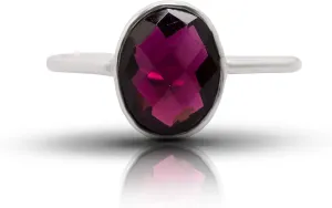 Oval Garnet 925 Sterling Silver Ring - Delicate BOHO Chic Jewelry - Fashionable and Stylish for Women with Velvet Gift Bag/Box - Made by Indian Artisans - Size 6-9