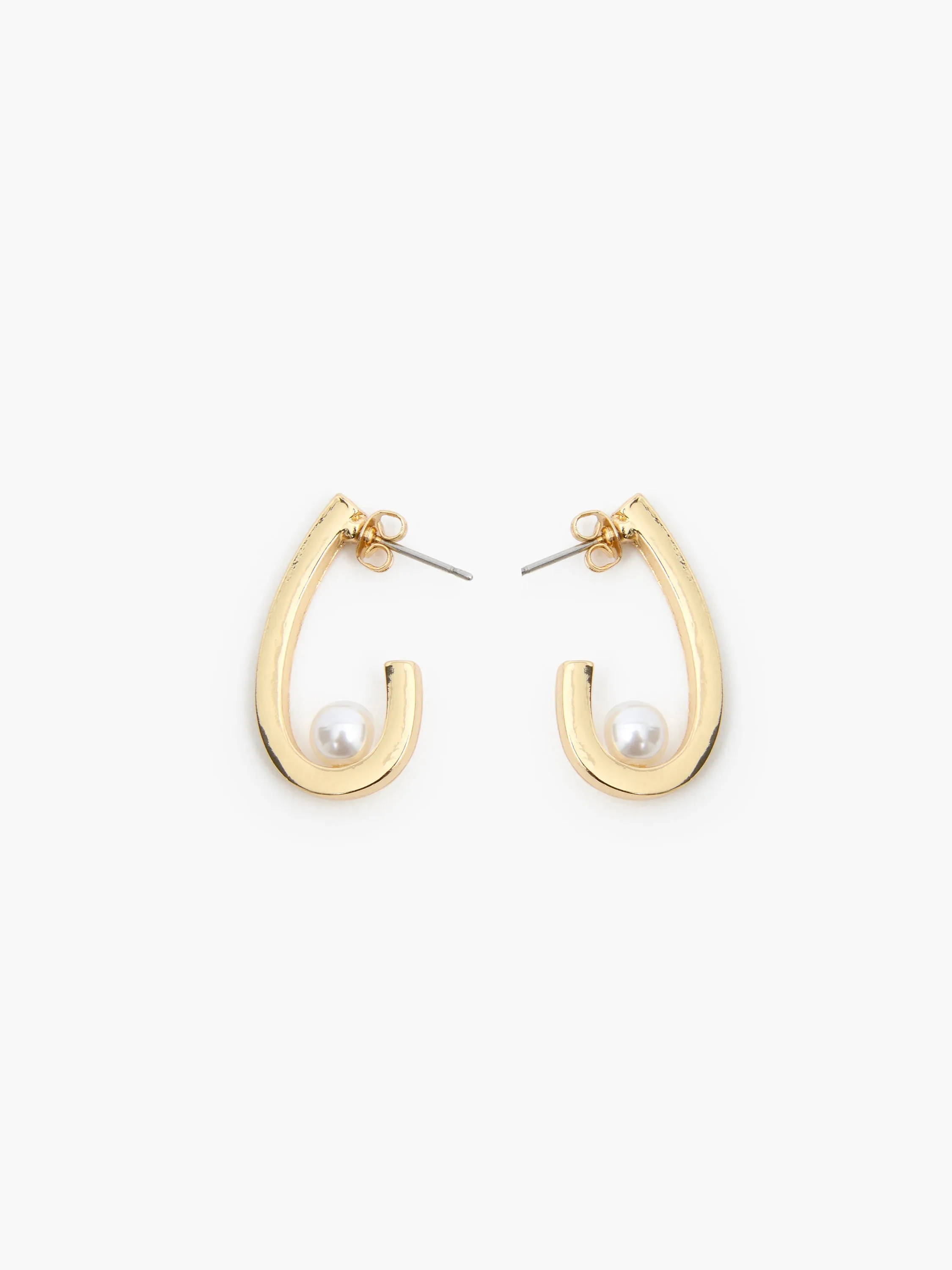 Oval Half Hoop Single Pearl Earrings