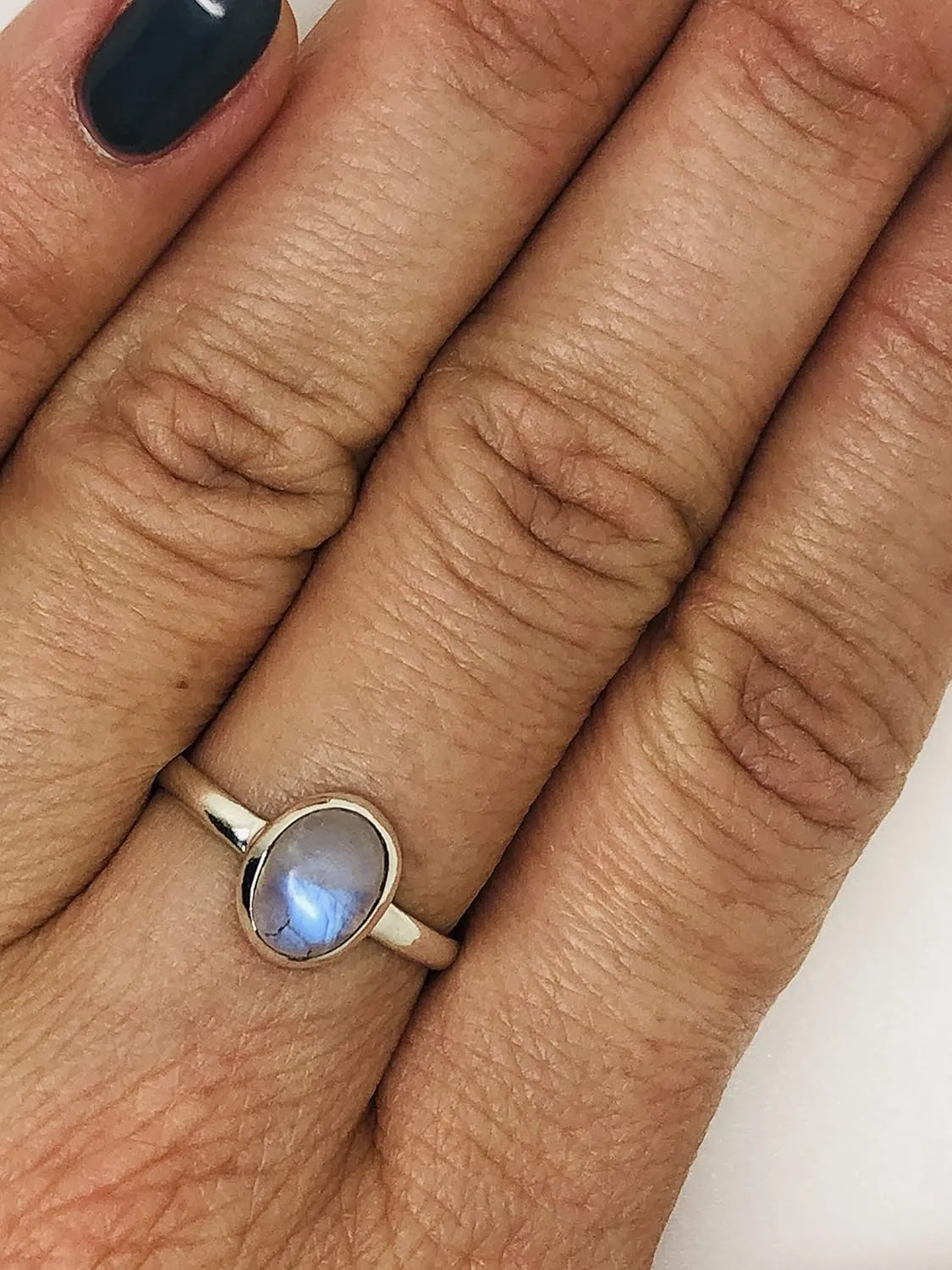 Oval Moonstone 925 Sterling Silver Ring - Delicate BOHO Chic Jewelry - Fashionable and Stylish for Women with Velvet Gift Bag - Made by Indian Artisans - Size 6-9