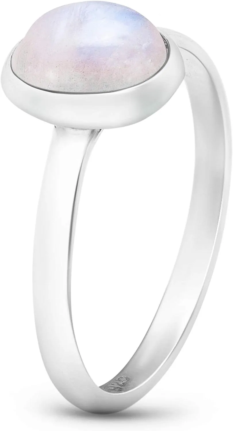 Oval Moonstone 925 Sterling Silver Ring - Delicate BOHO Chic Jewelry - Fashionable and Stylish for Women with Velvet Gift Bag - Made by Indian Artisans - Size 6-9