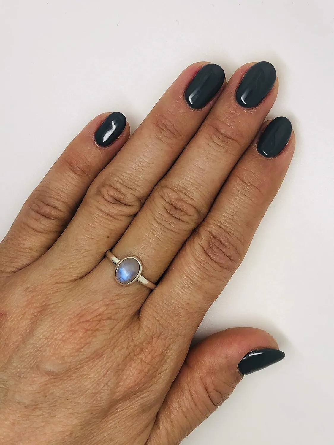 Oval Moonstone 925 Sterling Silver Ring - Delicate BOHO Chic Jewelry - Fashionable and Stylish for Women with Velvet Gift Bag - Made by Indian Artisans - Size 6-9