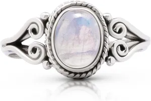 Oval Moonstone - 925 Sterling Silver Ring - Delicate BOHO Chic Jewelry - Fashionable and Stylish for Women with Velvet Gift Bag/Box - Made by Indian Artisans - Size 5-9