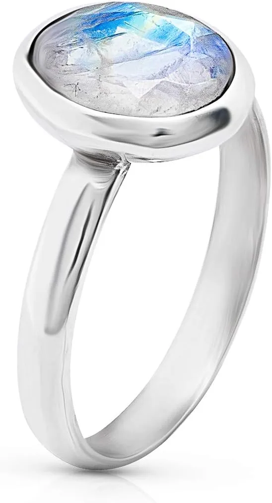 Oval Moonstone 925 Sterling Silver Ring - Delicate BOHO Chic Jewelry - Fashionable and Stylish for Women with Velvet Gift Bag/Box - Made by Indian Artisans - Size 6-10