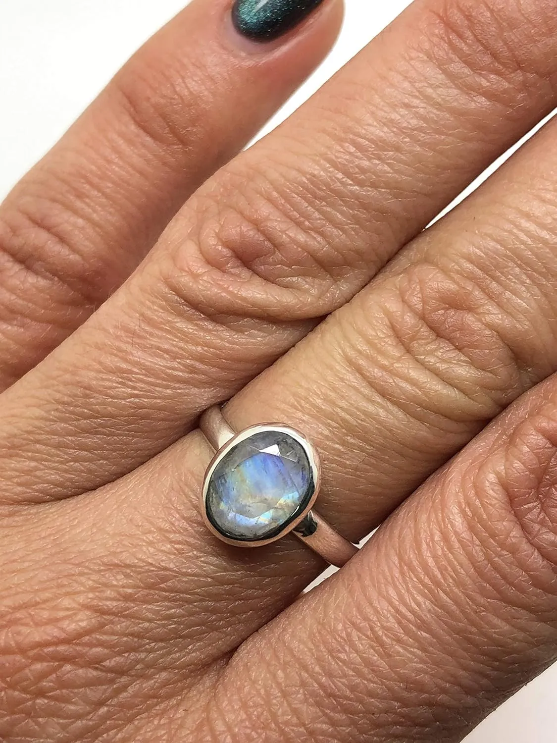Oval Moonstone 925 Sterling Silver Ring - Delicate BOHO Chic Jewelry - Fashionable and Stylish for Women with Velvet Gift Bag/Box - Made by Indian Artisans - Size 6-10