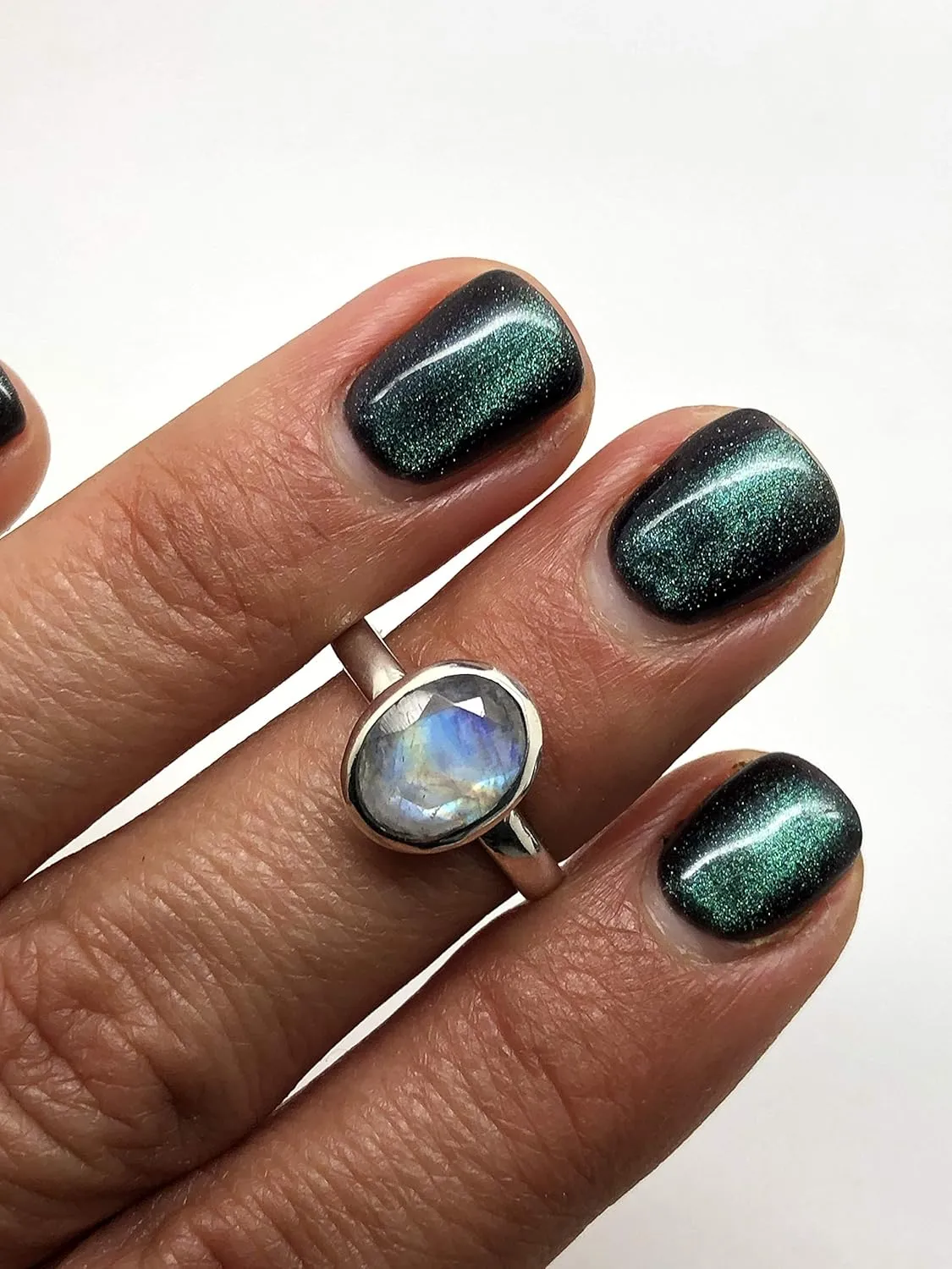 Oval Moonstone 925 Sterling Silver Ring - Delicate BOHO Chic Jewelry - Fashionable and Stylish for Women with Velvet Gift Bag/Box - Made by Indian Artisans - Size 6-10