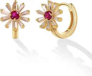OZEL - Flower Earrings - Made in KOREA - Cute Stud Huggie Earrings for Women trendy - 14K Gold Plated 925 Sterling Silver Post - Lightwight Statement Earring - 10mm X 10mm