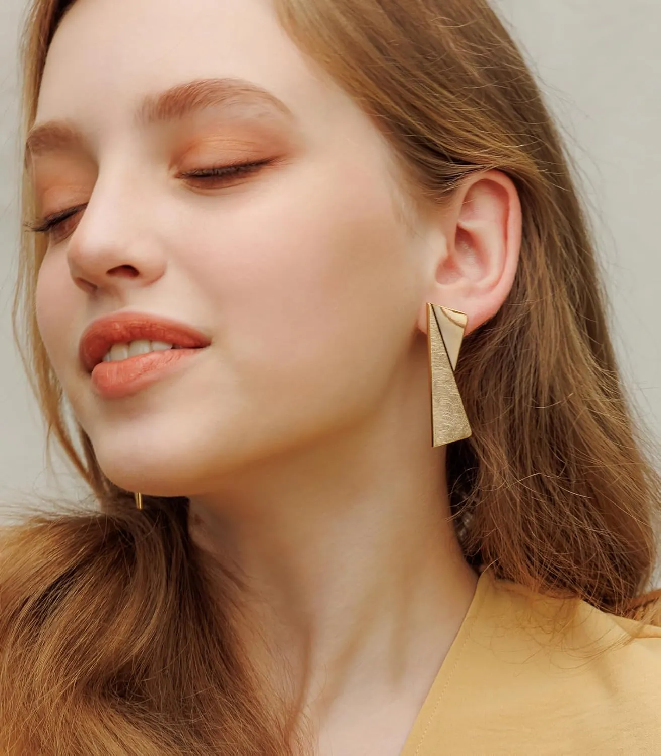 OZEL Gold Dangle Earrings for Women Brushed Finish, Matte Gold Statement Jewelry, 14k Gold Plated