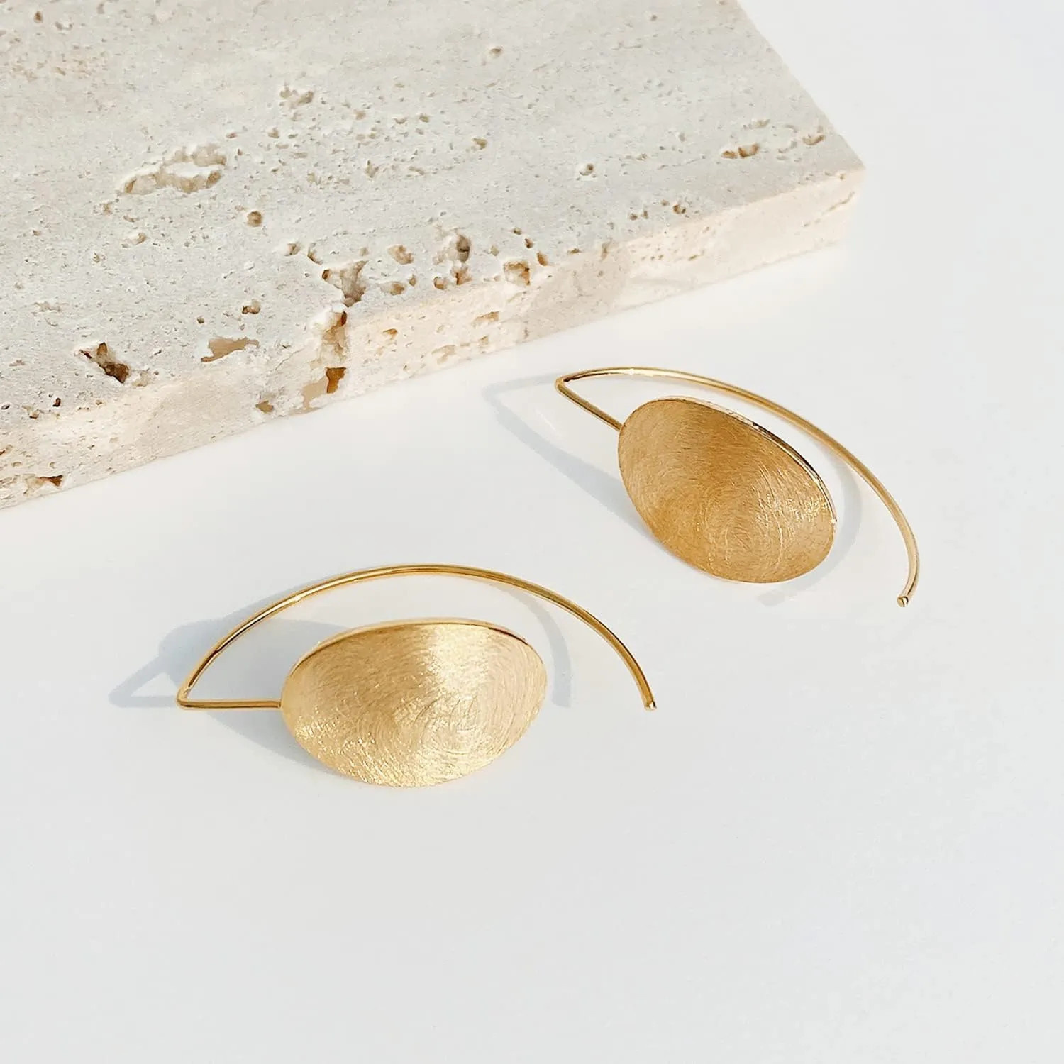 OZEL Gold Dangle Earrings for Women Brushed Finish, Matte Gold Statement Jewelry, 14k Gold Plated