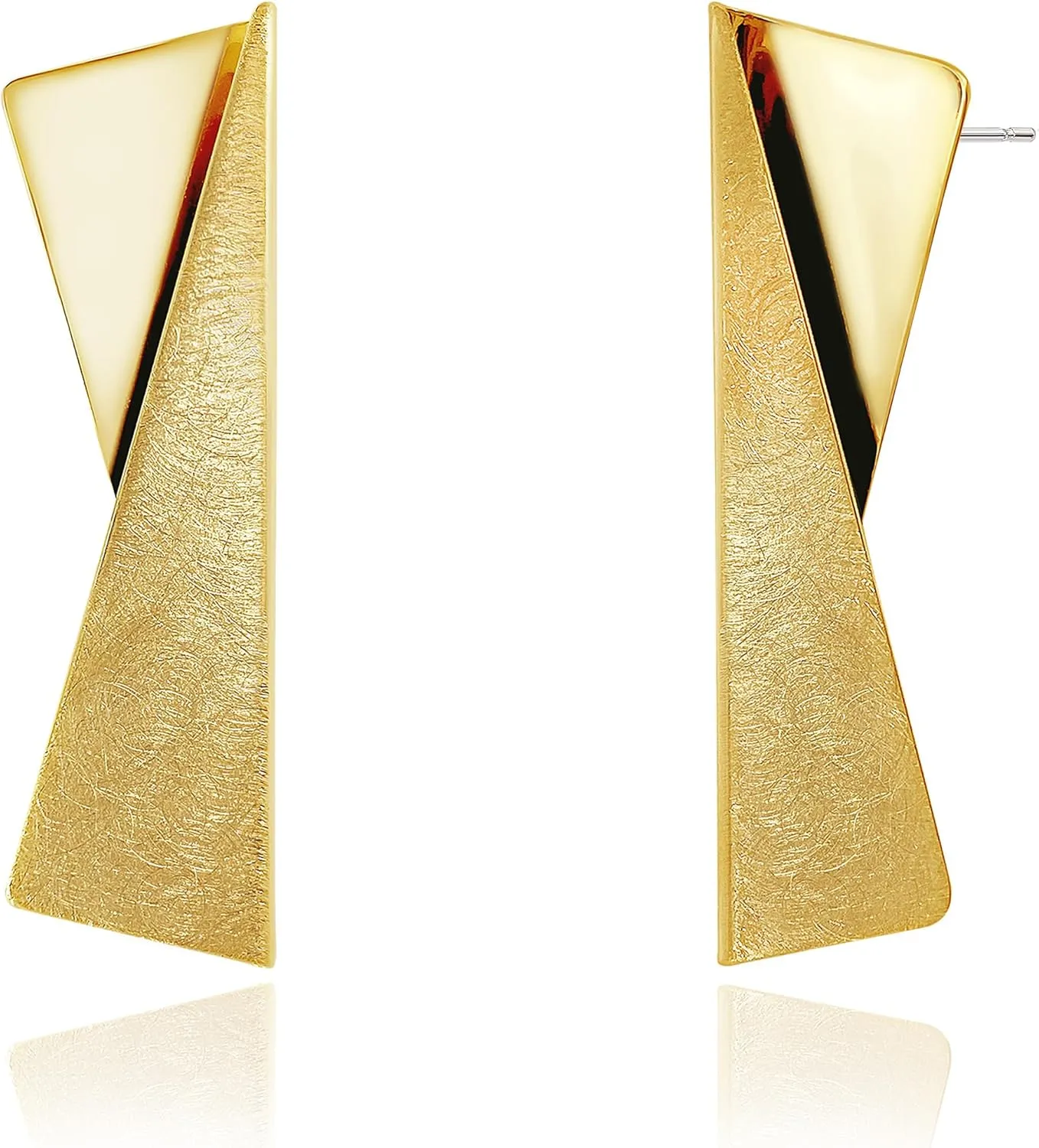 OZEL Gold Dangle Earrings for Women Brushed Finish, Matte Gold Statement Jewelry, 14k Gold Plated