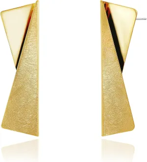 OZEL Gold Dangle Earrings for Women Brushed Finish, Matte Gold Statement Jewelry, 14k Gold Plated