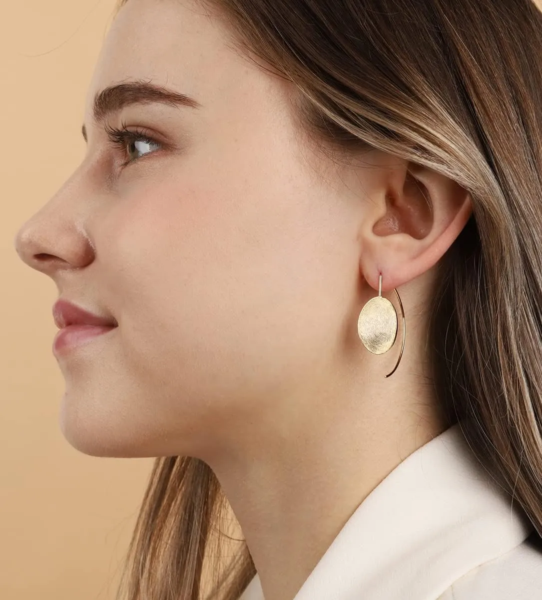 OZEL Gold Dangle Earrings for Women Brushed Finish, Matte Gold Statement Jewelry, 14k Gold Plated