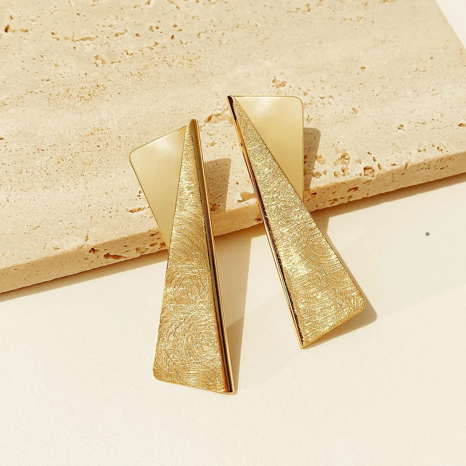OZEL Gold Dangle Earrings for Women Brushed Finish, Matte Gold Statement Jewelry, 14k Gold Plated