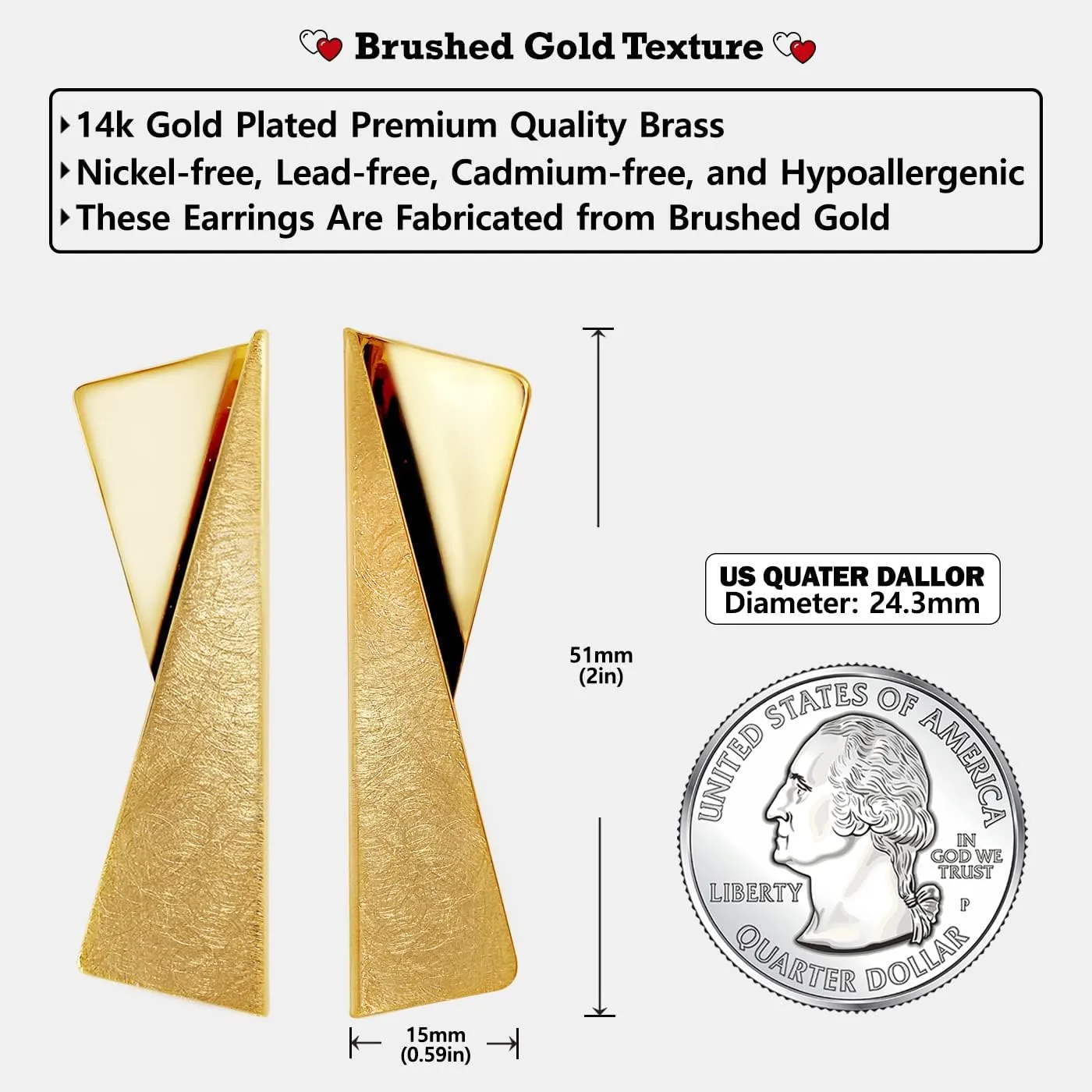 OZEL Gold Dangle Earrings for Women Brushed Finish, Matte Gold Statement Jewelry, 14k Gold Plated