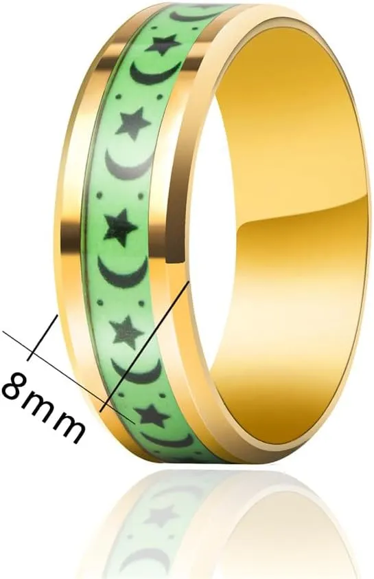 PAMTIER Men's 8mm Stainless Steel Simple Classic Moon Star Wedding Luminous Ring Personalized Couple Starry Sky Band Glow in The Dark