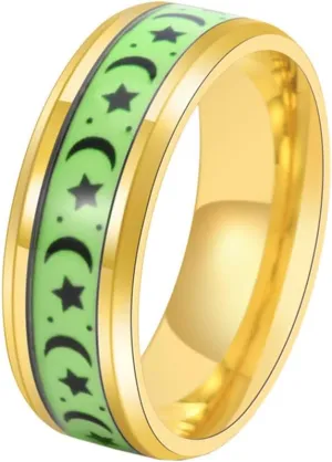PAMTIER Men's 8mm Stainless Steel Simple Classic Moon Star Wedding Luminous Ring Personalized Couple Starry Sky Band Glow in The Dark