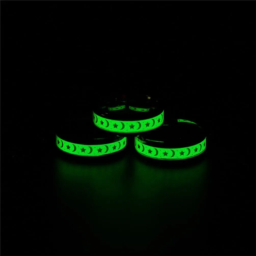 PAMTIER Men's 8mm Stainless Steel Simple Classic Moon Star Wedding Luminous Ring Personalized Couple Starry Sky Band Glow in The Dark