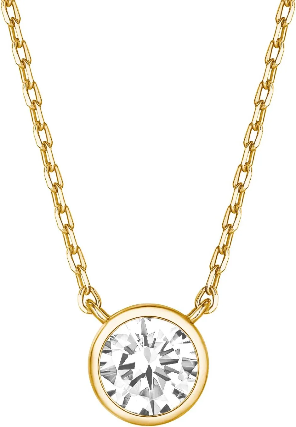 PAVOI 14K Gold Plated Circle CZ Solitaire Necklace | Elegant Bezel Pendant | Dainty Cubic Zirconia Halo Choker Necklaces for Women
