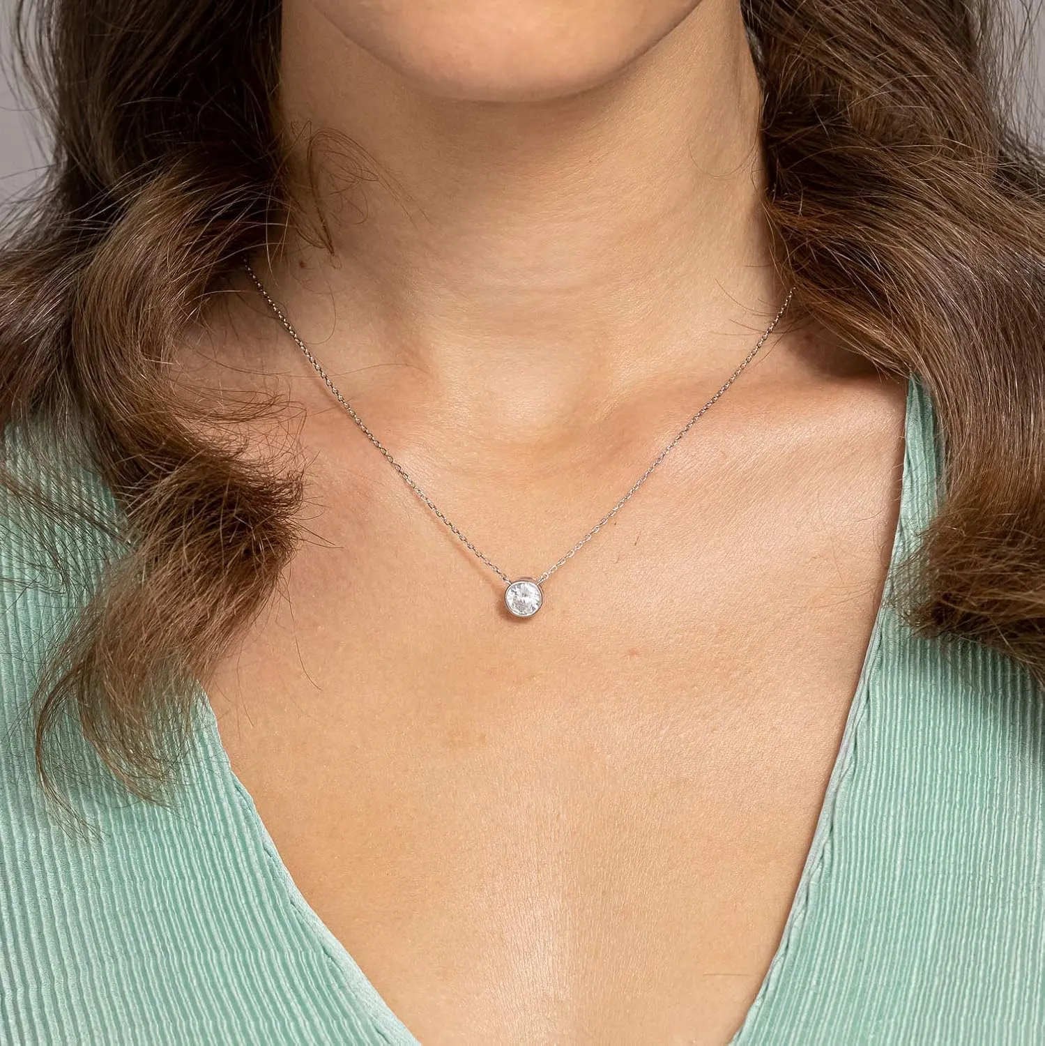 PAVOI 14K Gold Plated Circle CZ Solitaire Necklace | Elegant Bezel Pendant | Dainty Cubic Zirconia Halo Choker Necklaces for Women