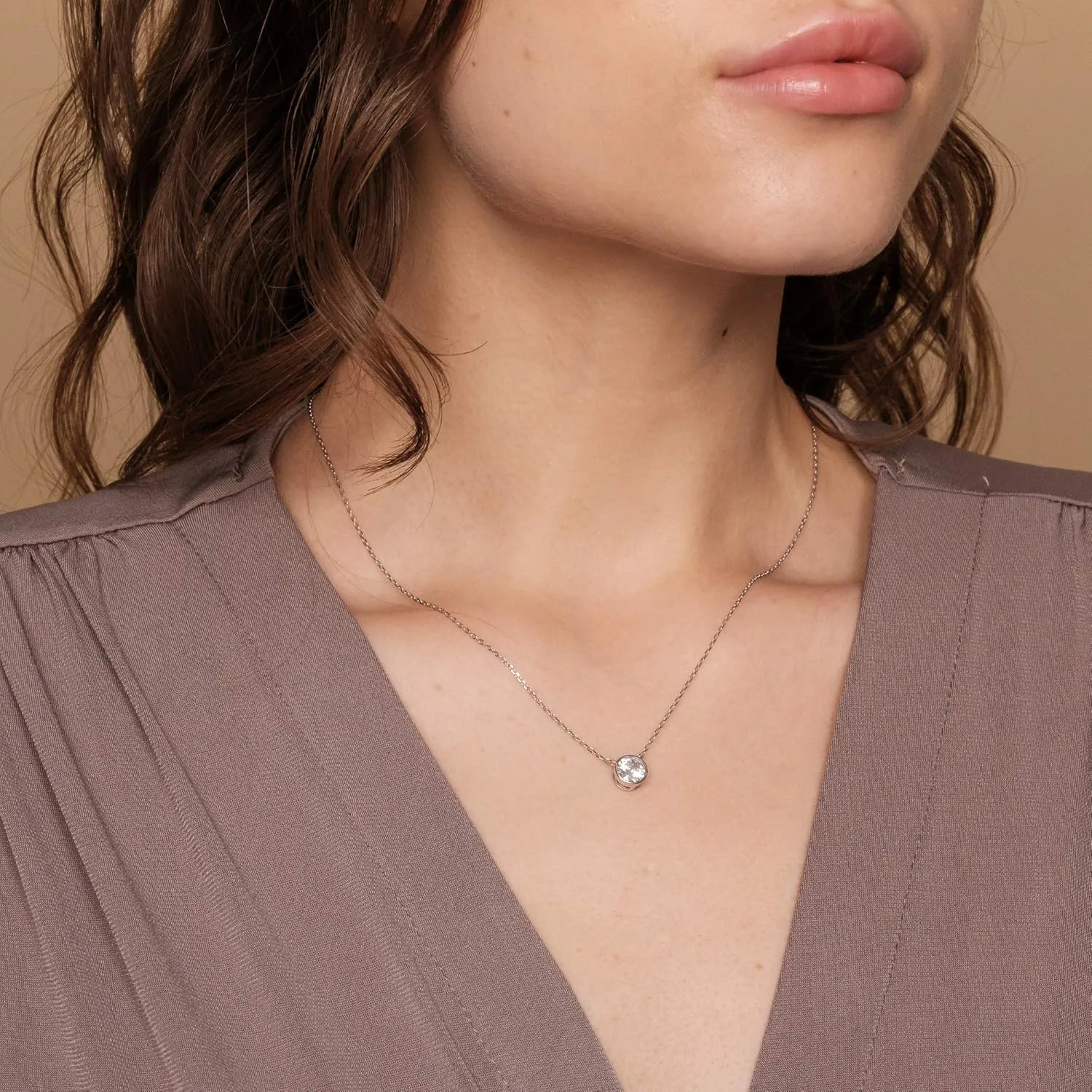 PAVOI 14K Gold Plated Circle CZ Solitaire Necklace | Elegant Bezel Pendant | Dainty Cubic Zirconia Halo Choker Necklaces for Women