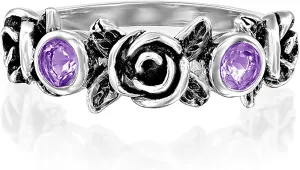 Paz Creations Ring For Women - 925 Sterling Silver Vintage Rings For Woman - Handcrafted Rose Flower Design With Gemstones - Jewelry with One Year Warranty - Gift For Her