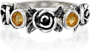 Paz Creations Ring For Women - 925 Sterling Silver Vintage Rings For Woman - Handcrafted Rose Flower Design With Gemstones - Jewelry with One Year Warranty - Gift For Her