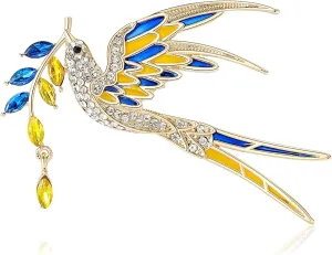 Peace Dove Brooch for Women Shiny Rhinestone Ukrainian Ear of Wheat Pin Animal Corsage Jewelry Gift